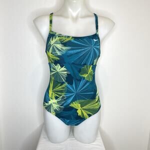 Nike One Piece Swimsuit Womens Small Blue Green Floral Racing Lap Swimming